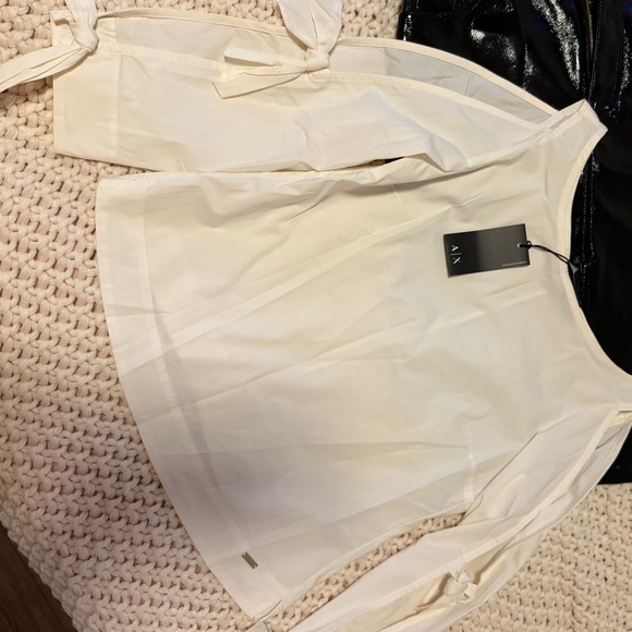 Armani Exchange Tops - Armani Exchange Cream Blouse with Tie Sleeves